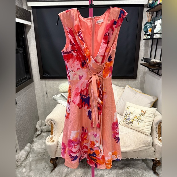 Calvin Klein Dresses & Skirts - Calvin Klein Pink and Red Floral Midi Dress size 10